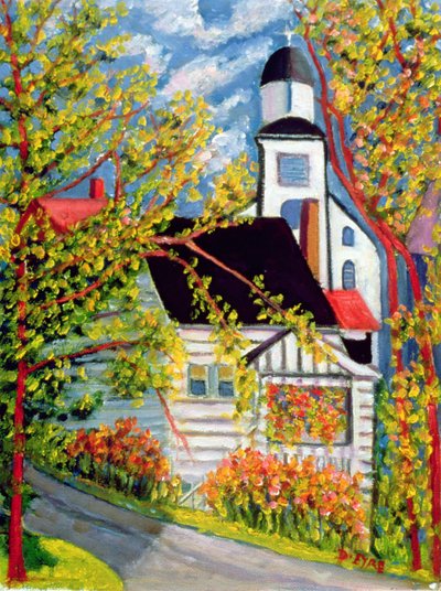House with Church, Badeck by Patricia Contemporary Artist Eyre